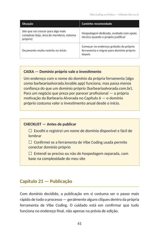 Página do Pocket Guide com a checklist Antes de Publicar