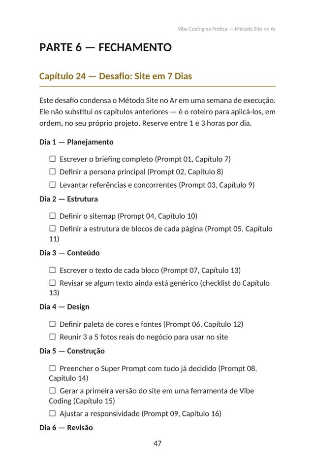 Página do Pocket Guide com o Capítulo 24 — Desafio Site em 7 Dias
