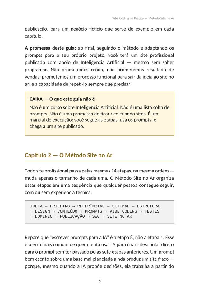 Página do Pocket Guide mostrando o Capítulo 2 — O Método Site no Ar