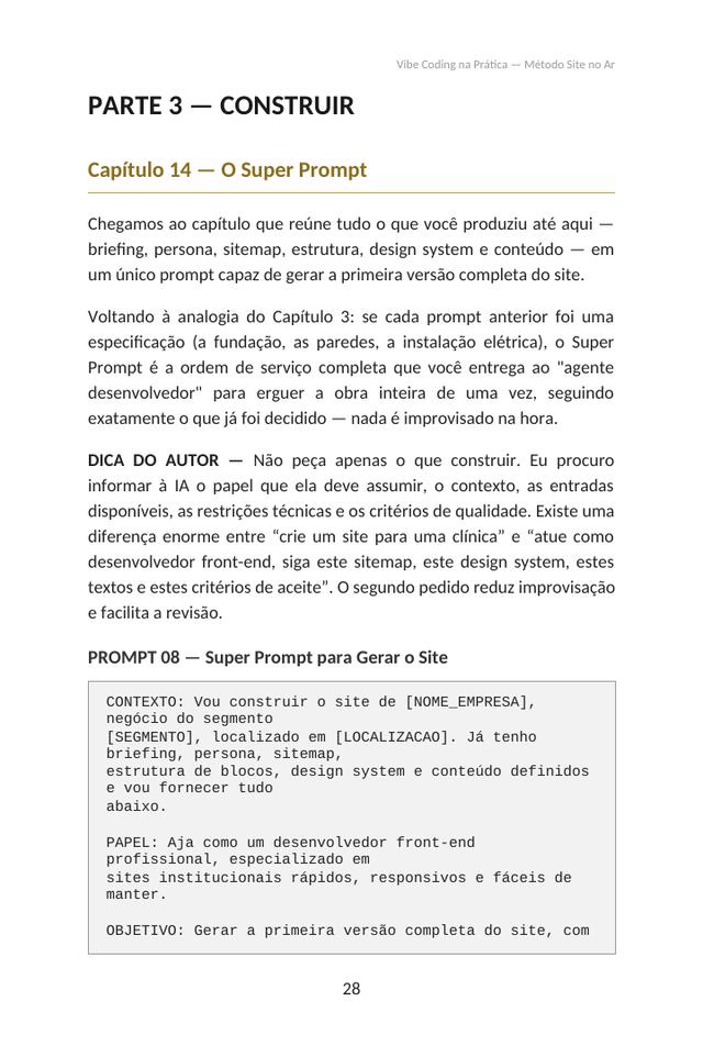 Página do Pocket Guide com o Prompt 08 — Super Prompt para gerar o site